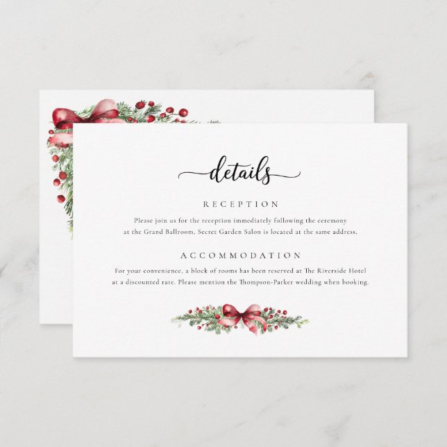 Cartão de gabinete para detalhes do natal de inver (Frente/Verso)