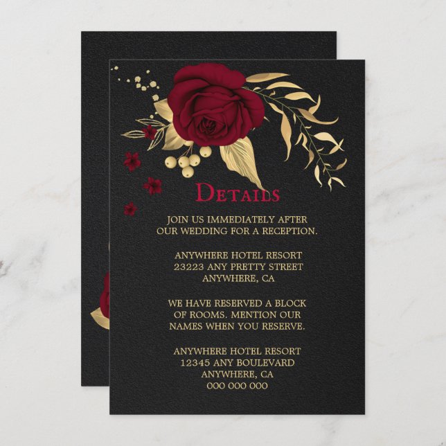 cartão de gabinete para detalhes florais em ouro b (Frente/Verso)