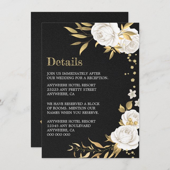 cartão de gabinete preto floral branco (Frente/Verso)