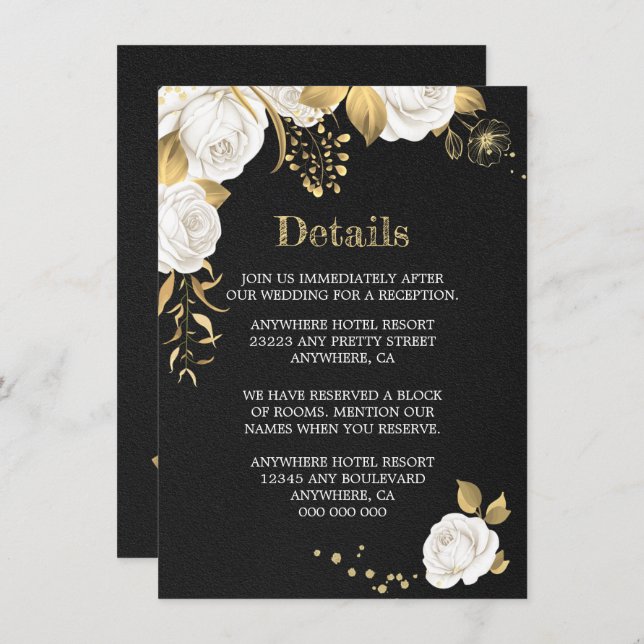 cartão de gabinete preto floral branco (Frente/Verso)