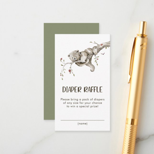 Cartão de Gabinete Raffle de Fralda Woodland (Frente/Verso In Situ)