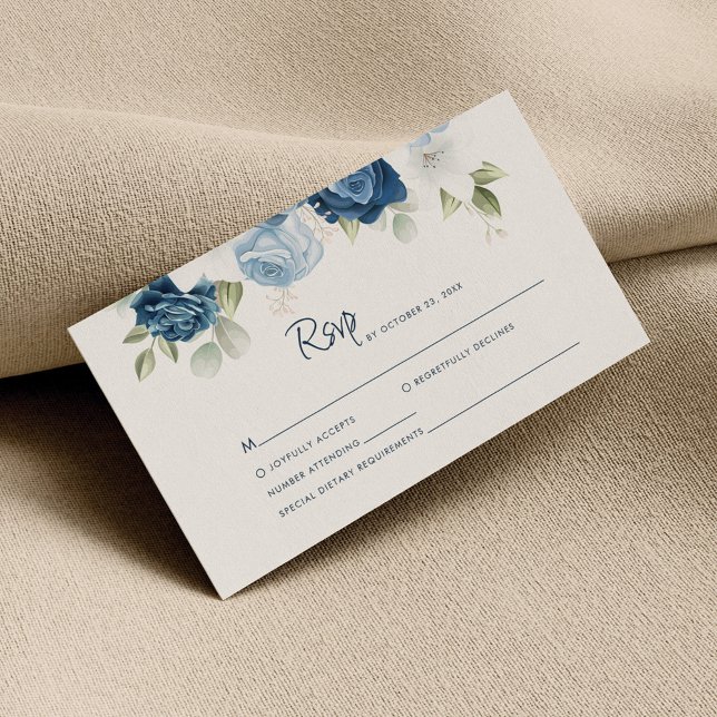 Cartão de Gabinete RSVP de Casamento Azul Dusty (Dusty Blue Floral Watercolor Wedding RSVP Enclosure Card)