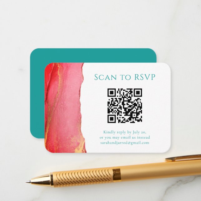 Cartão de Gabinete RSVP de Casamento de Código QR  (Frente/Verso In Situ)