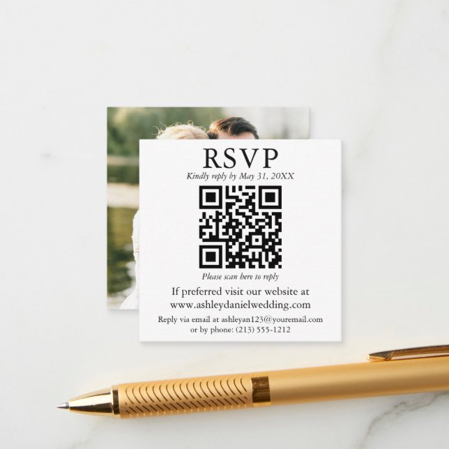 Cartão de Gabinete RSVP de Casamento de Foto QR Mo (Frente/Verso In Situ)