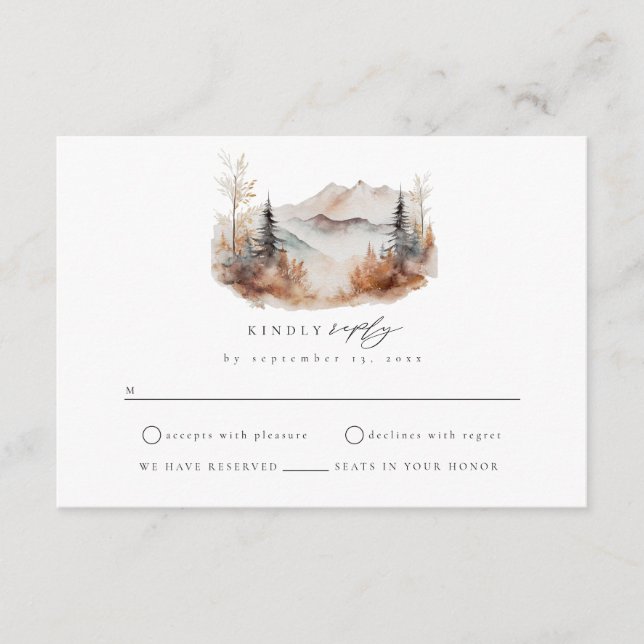 Cartão de gabinete RSVP de Casamento de Montanha d (Frente)