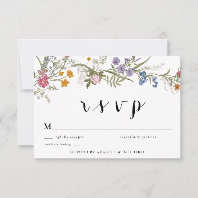 Cartão de gabinete RSVP de flor selvagem Elegante  (Frente)