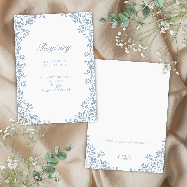 Cartão de Gabinete Simples de Casamento Branco Azu (elegant blue and white wedding registry invitation enclosure cards for regency era vintage events)