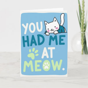 Cartão de Gato Azul Você Me Conquistou com Meow