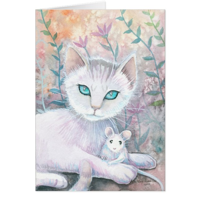 Cartão de Gato Branco e Rato (Frente)