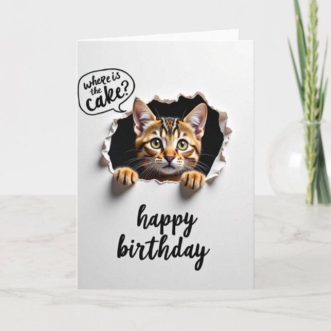 Cartão de Gato Curioso Doce (Frente)