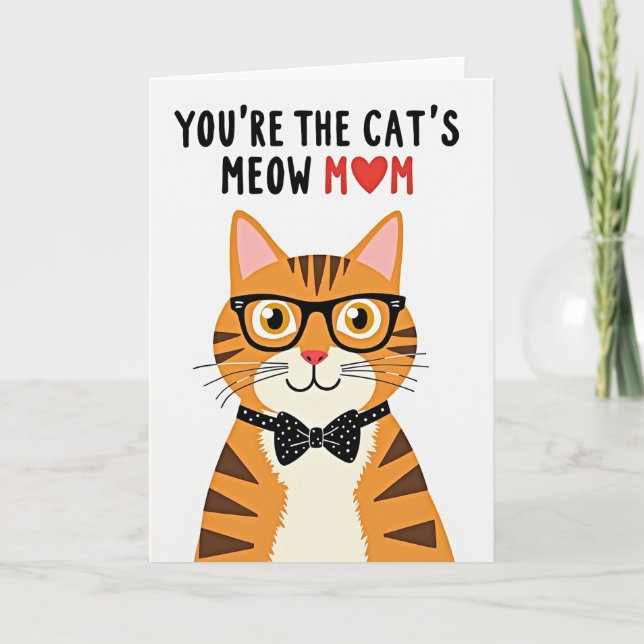 Cartão de Gato de Bolinhas Meow Mamãe (Frente)