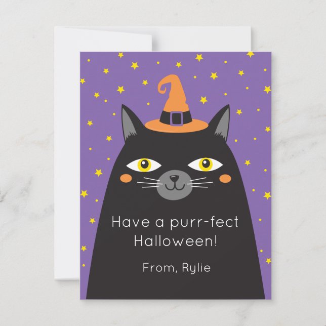 Cartão de Gato de Halloween para Salas de Aula par (Frente)