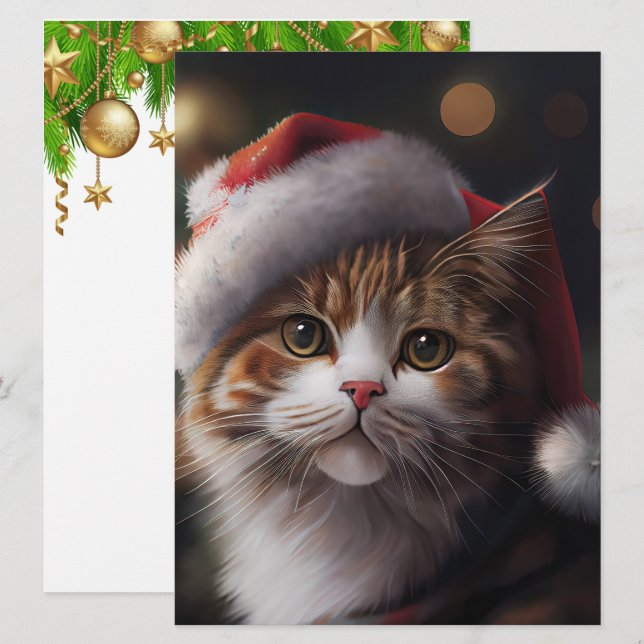 Cartão de gato doce Feliz de Natal (Frente/Verso)