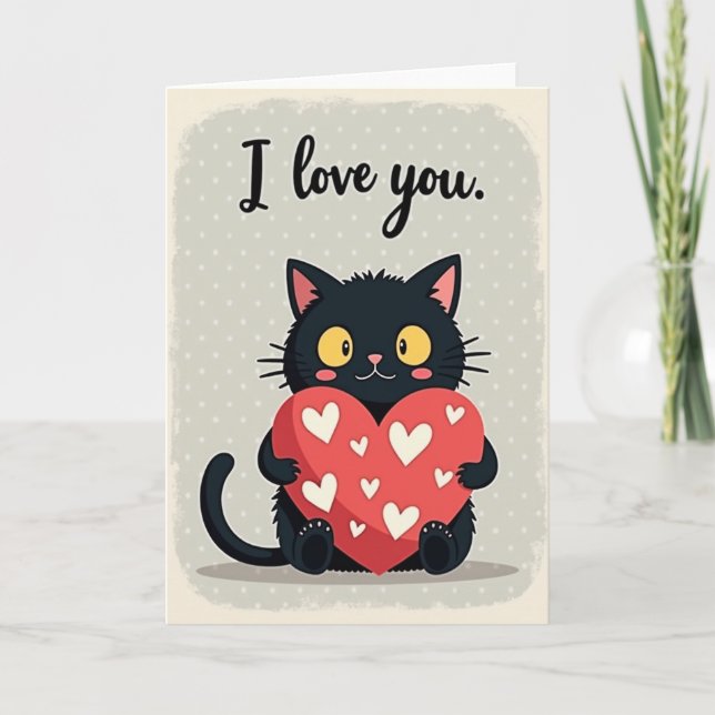 Cartão de Gato Preto 'Eu Te Amo' (Frente)