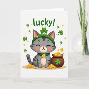 Cartão de Gato Shamrocks Sortudo