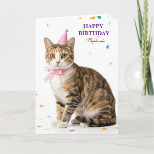 Cartão de gato Tuxedo com balão de aniversário de