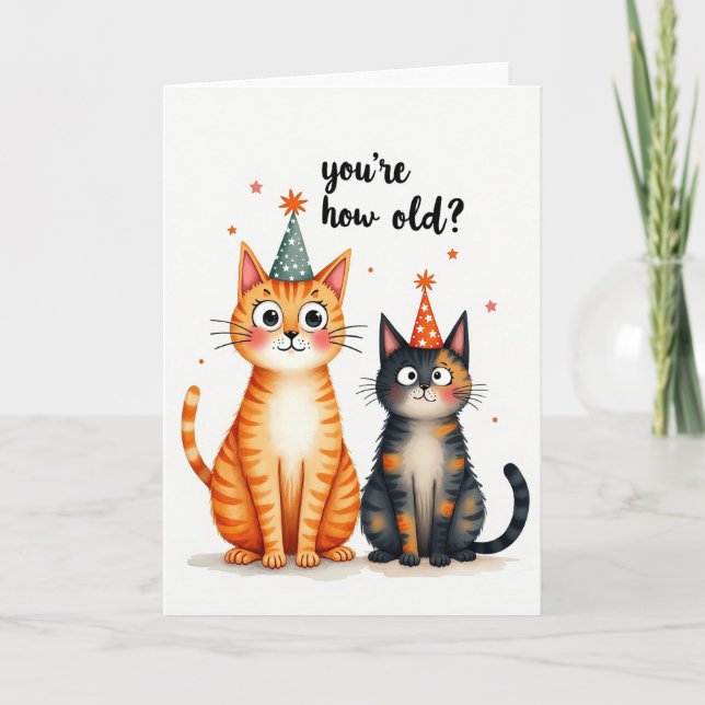 Cartão de Gatos de Aquarela Doce (Frente)