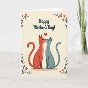 Cartão de Gatos do Dia das Mães Floral