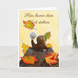 Cartão DE/GB Gefaltete Grußkarte Maulwurf im Herbst