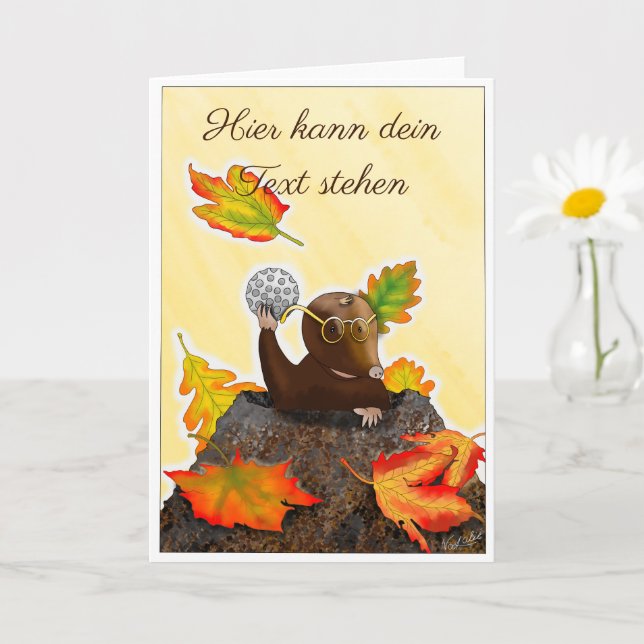 Cartão DE/GB Gefaltete Grußkarte Maulwurf im Herbst (Planta pequena)
