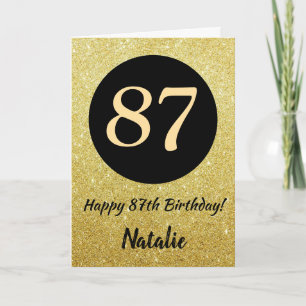 Cartão de Glitter Preto e Dourado de 87º Aniversár