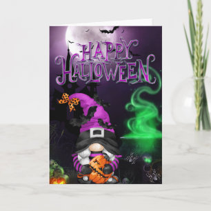 Cartão de Gnome de Bruxa Feliz Halloween