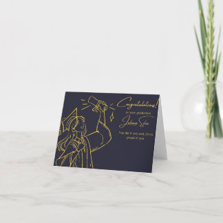 Cartão de Graduação Azul e Dourado Elegante
