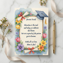 Cartão de Graduação com Poema Floral em Aquarela S