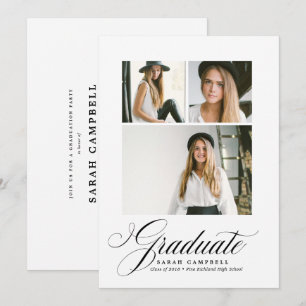 Cartão de Graduação de Colagem de Fotos PRETO /