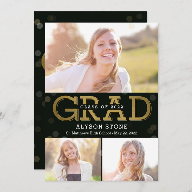 Cartão de Graduação de Cores Editável de Colagem d (Frente/Verso)