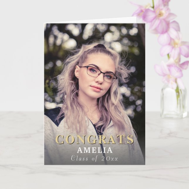 Cartão de Graduação de Foto para Cheio de Parabéns (Orquídea)