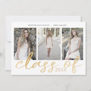 Cartão de Graduação de Fotos Dourado com Script