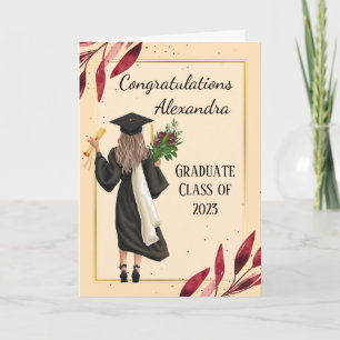 Cartão de Graduação de Mulher em Aquarela
