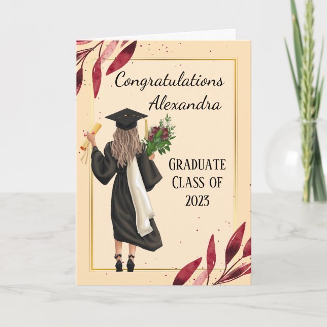 Cartão de Graduação de Mulher em Aquarela (Frente)