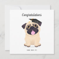 Cartão de Graduação de Parabéns Pug Cute