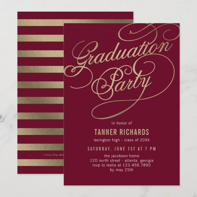 Cartão de Graduação EDITÁVEL DE COR Elegante (Frente/Verso)