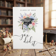 Cartão de Graduação Floral Você Conseguiu Aquarela
