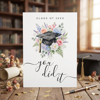 Cartão de Graduação Floral Você Conseguiu Aquarela