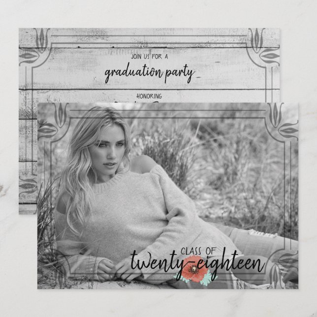 Cartão de Graduação para Flores de Madeira Branca  (Frente/Verso)