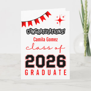 Cartão de Graduação Personalizado Preto e Vermelho