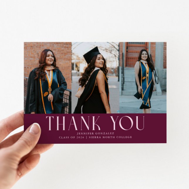 Cartão de Graduação Simples Cranberry Multi Foto (Criador carregado)