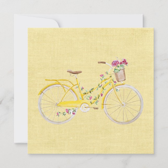 Cartão de Greeting de Bike Amarelo com Aquarela (Frente)