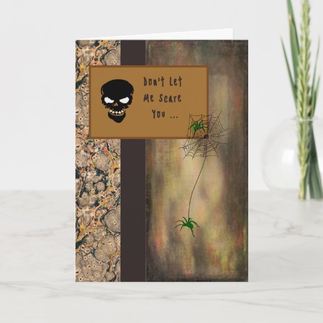 Cartão de Halloween com esqueleto e aranhas (Frente)