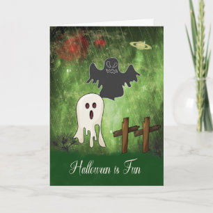 Cartão de Halloween com um Fantasma Preto e Branco