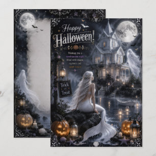 cartão de halloween da lua da sereia frente verso