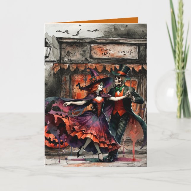 Cartão de Halloween das Bruxas Dançando (Frente)