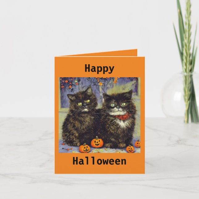 Cartão de Halloween de 2 Gatinhos Fofos (Frente)