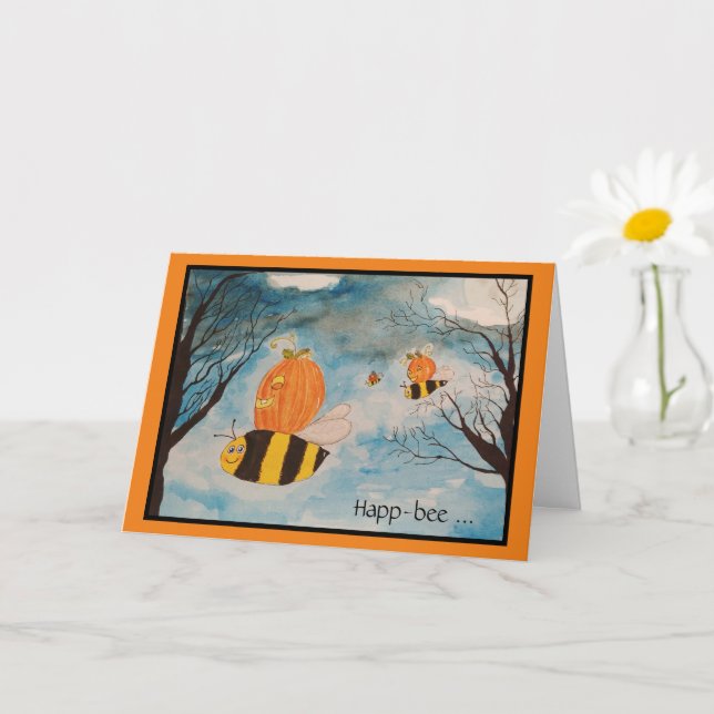 Cartão de Halloween de Abóboras Laranja e Pretas (Planta pequena)