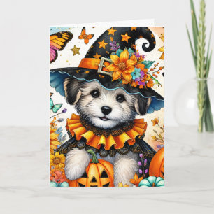 Cartão de Halloween de Cachorrinho Maltês de Bruxa