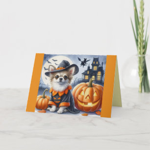 Cartão de Halloween de Cachorro Fofo Vestido